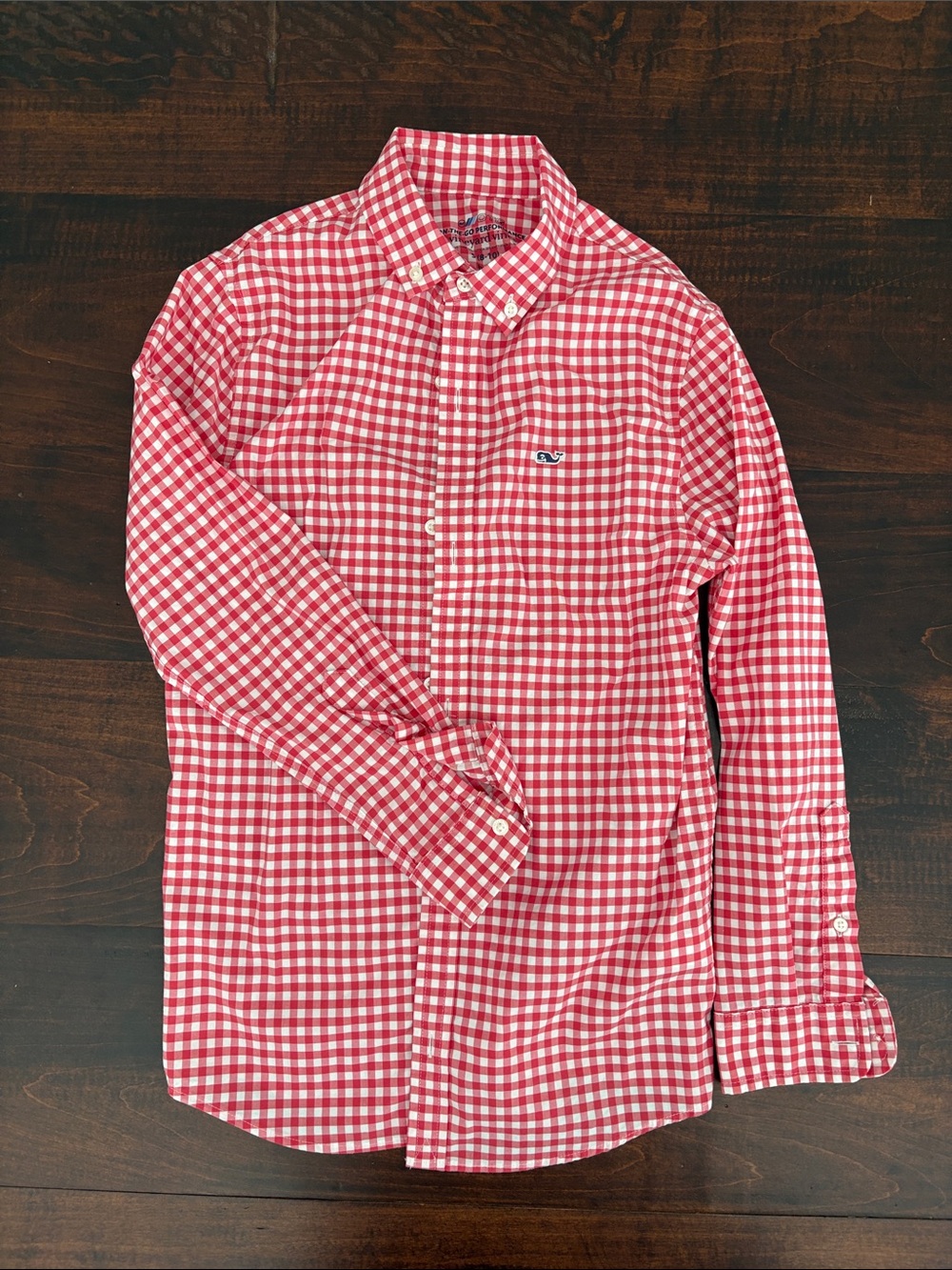 Vineyard Vines Red & White Gingham Button-Down Shirt, Boys Medium, Like New.